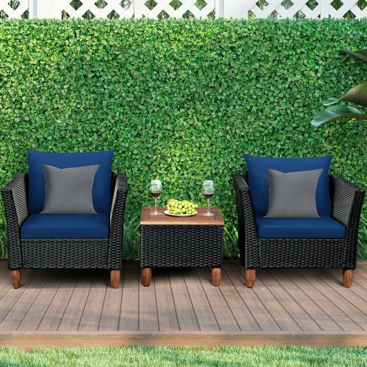 3 Pieces Patio wicker Furniture Set with Cushion - 28.5 x 27.5 x 27 (L x W x H)