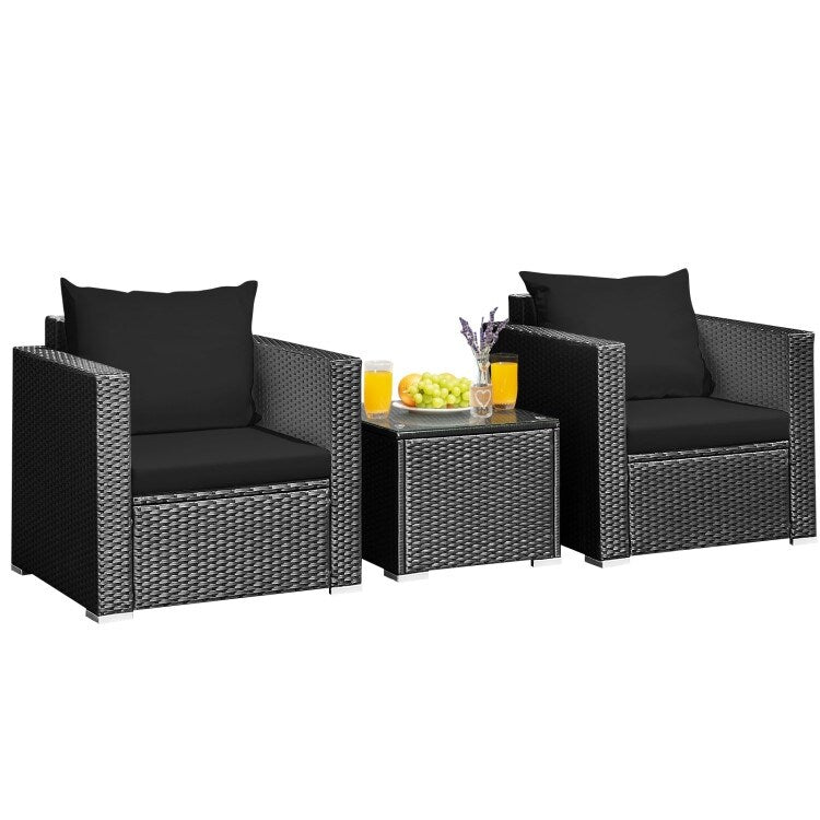 3 Pieces Patio wicker Furniture Set with Cushion - 28.5 x 27.5 x 27 (L x W x H)