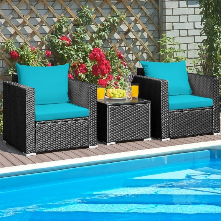 3 Pieces Patio wicker Furniture Set with Cushion - 28.5 x 27.5 x 27 (L x W x H)