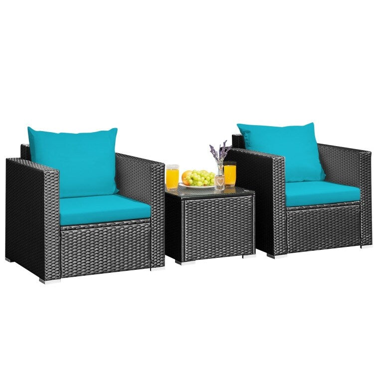 3 Pieces Patio wicker Furniture Set with Cushion - 28.5 x 27.5 x 27 (L x W x H)