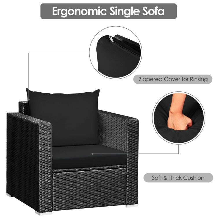 3 Pieces Patio wicker Furniture Set with Cushion - 28.5 x 27.5 x 27 (L x W x H)