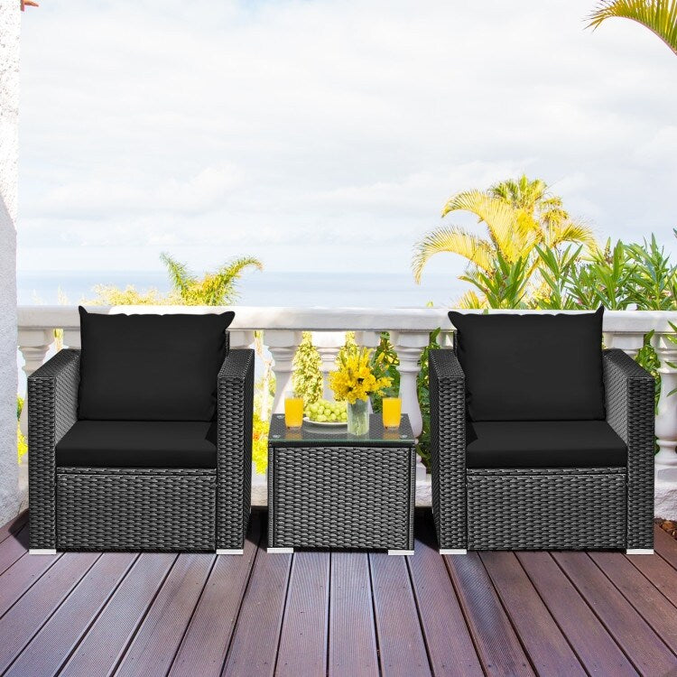 3 Pieces Patio wicker Furniture Set with Cushion - 28.5 x 27.5 x 27 (L x W x H)