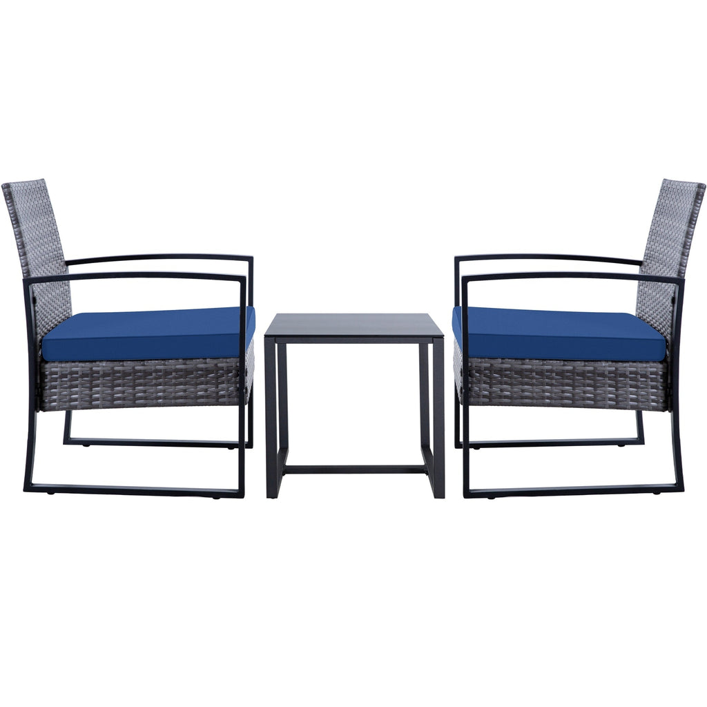 Ensemble de 3 chaises de jardin en osier avec coussins
