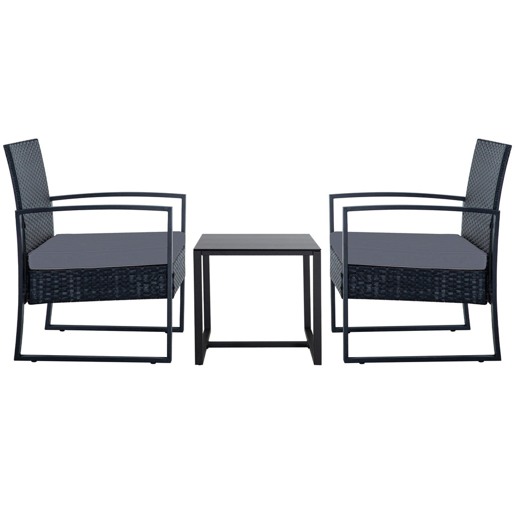 Ensemble de 3 chaises de jardin en osier avec coussins