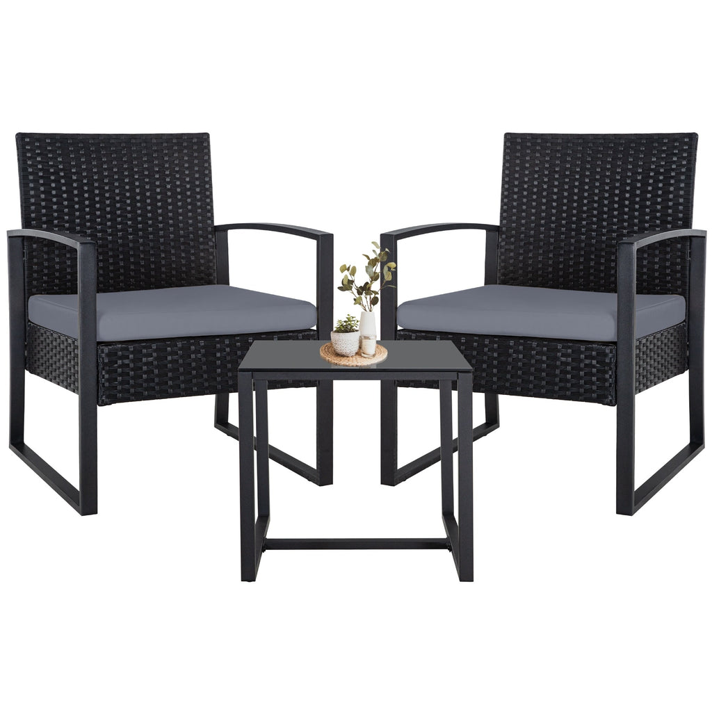 Ensemble de 3 chaises de jardin en osier avec coussins