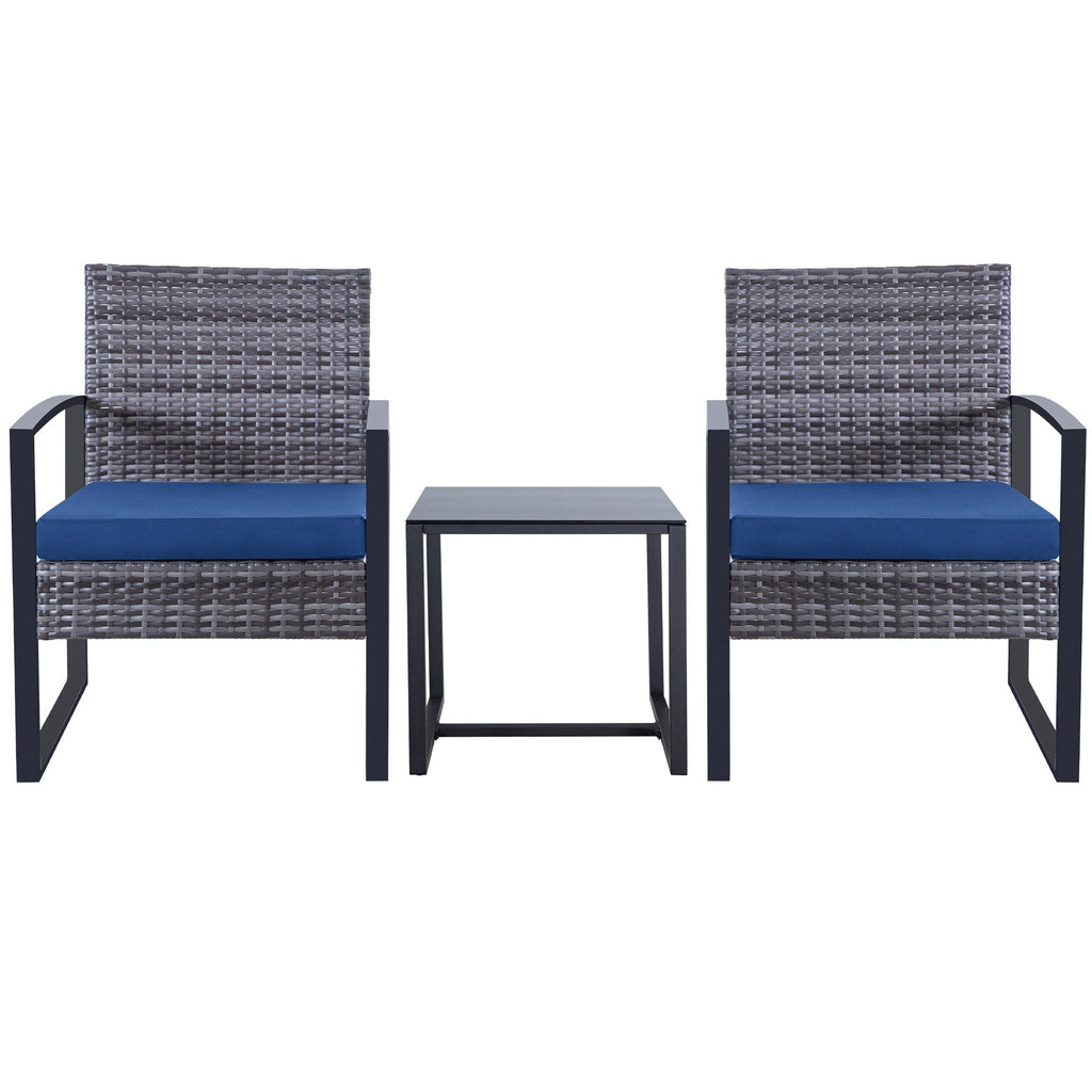 Ensemble de 3 chaises de jardin en osier avec coussins