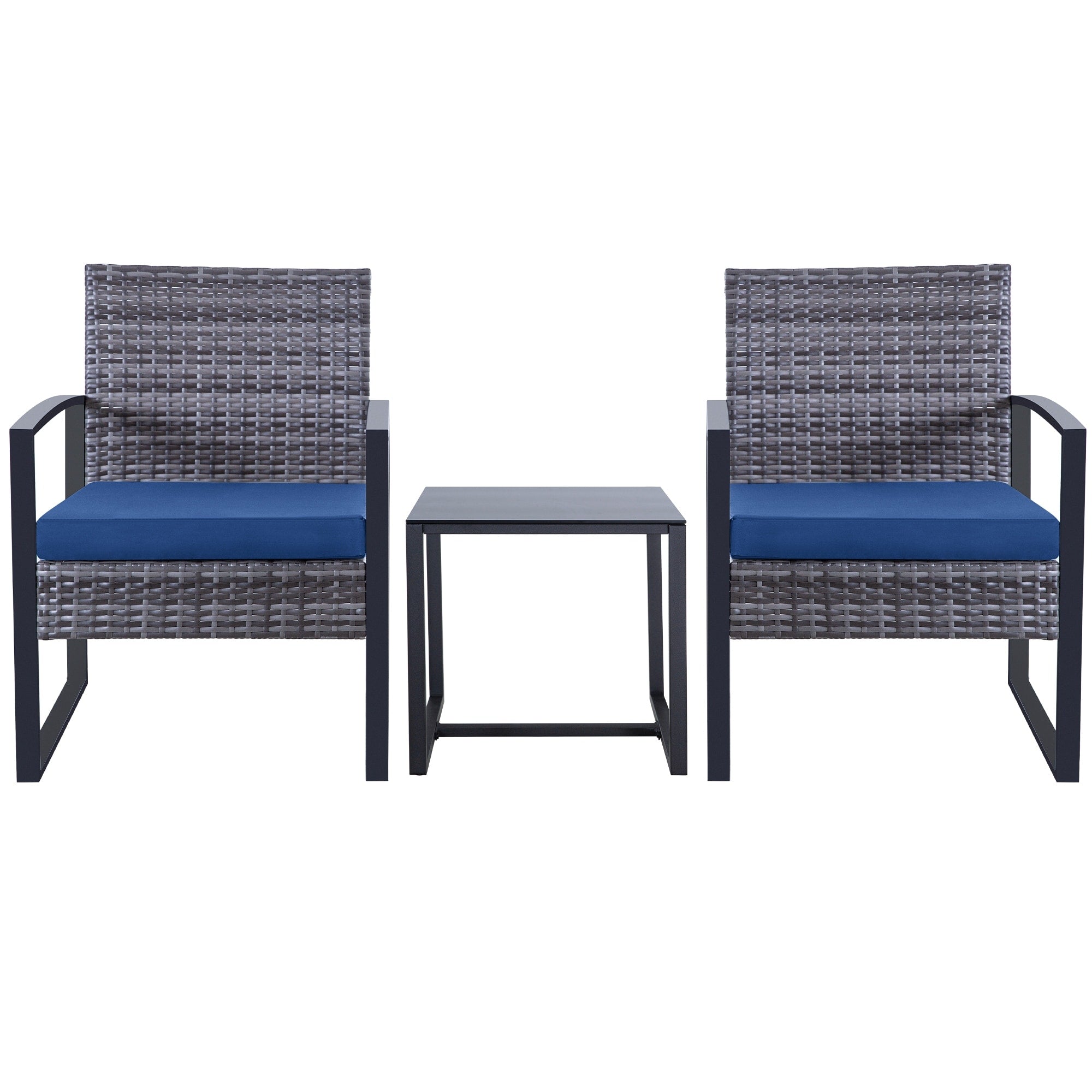 Ensemble de 3 chaises de jardin en osier avec coussins