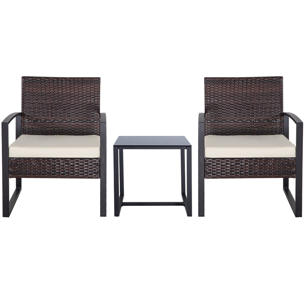Ensemble de 3 chaises de jardin en osier avec coussins