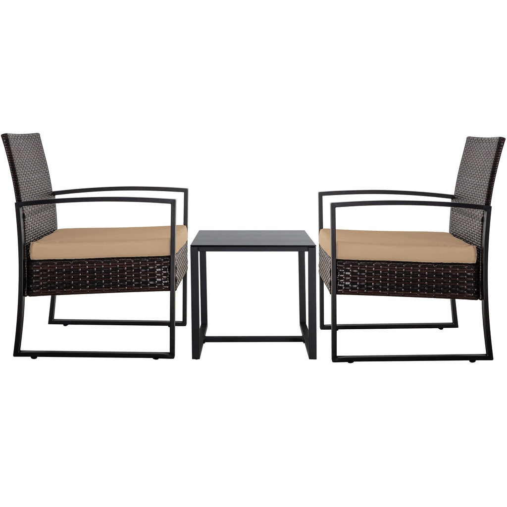 Ensemble de 3 chaises de jardin en osier avec coussins