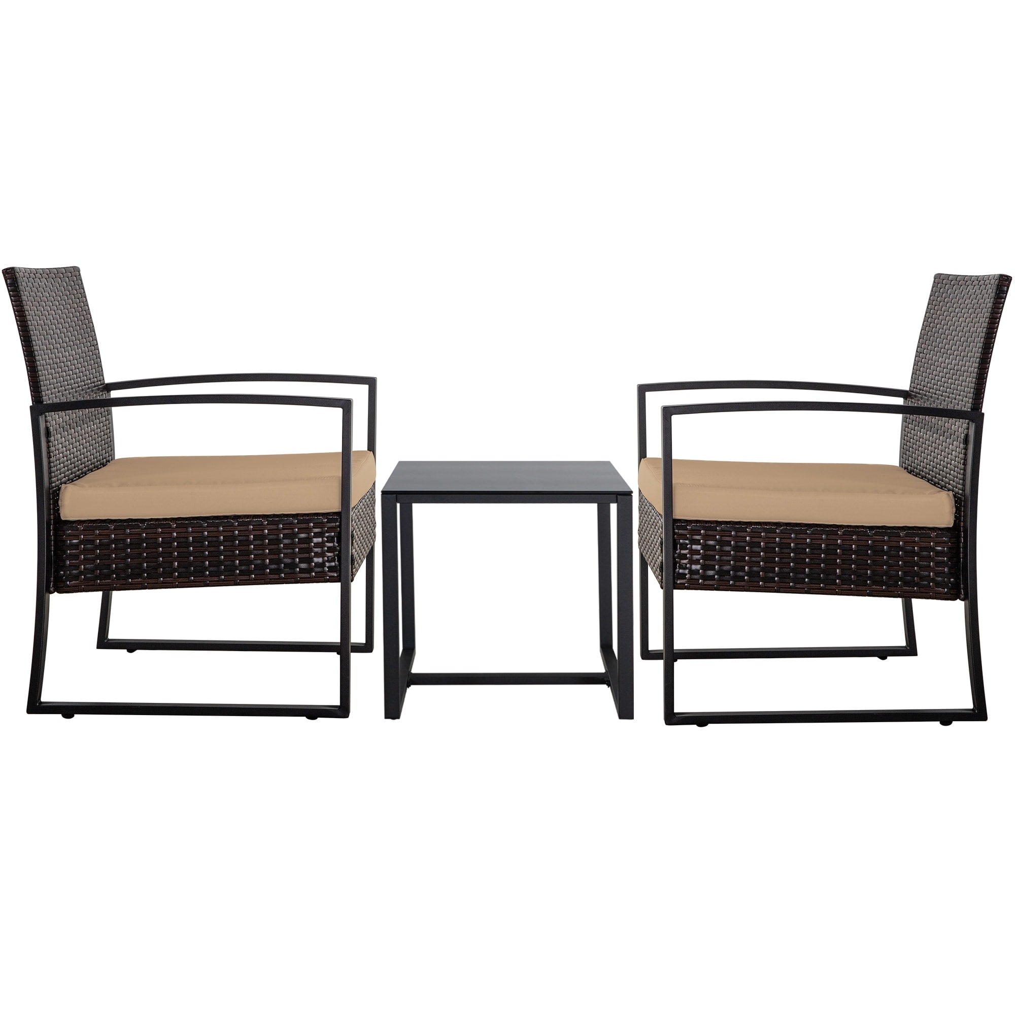 Ensemble de 3 chaises de jardin en osier avec coussins