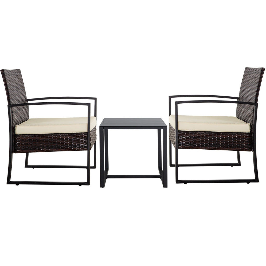 Ensemble de 3 chaises de jardin en osier avec coussins