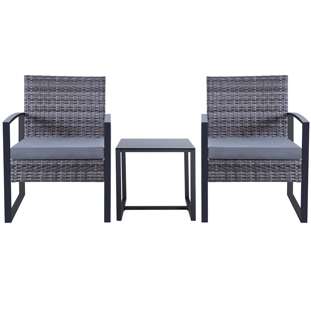 Ensemble de 3 chaises de jardin en osier avec coussins