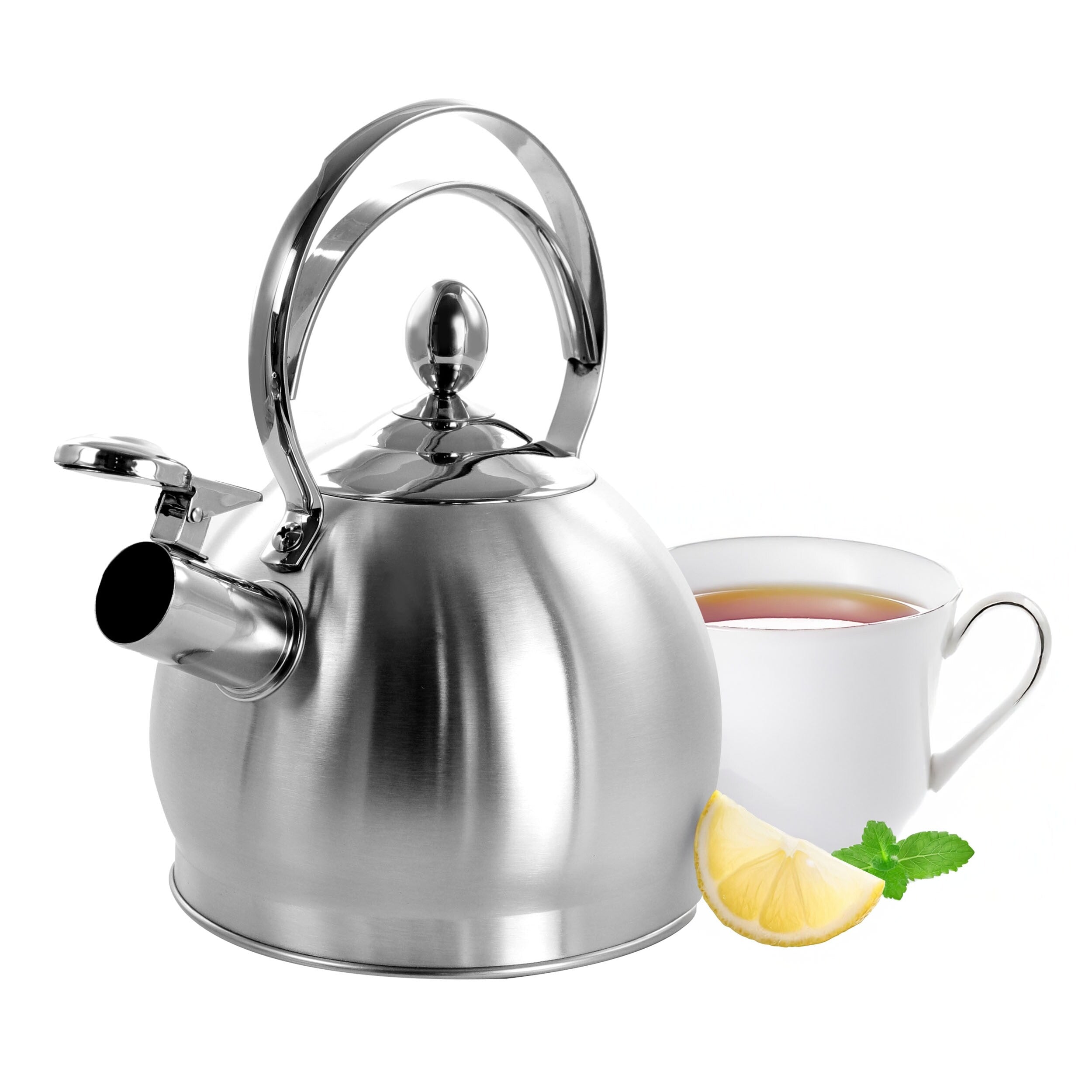 Bouilloire sifflante ronde argentée de 3 litres