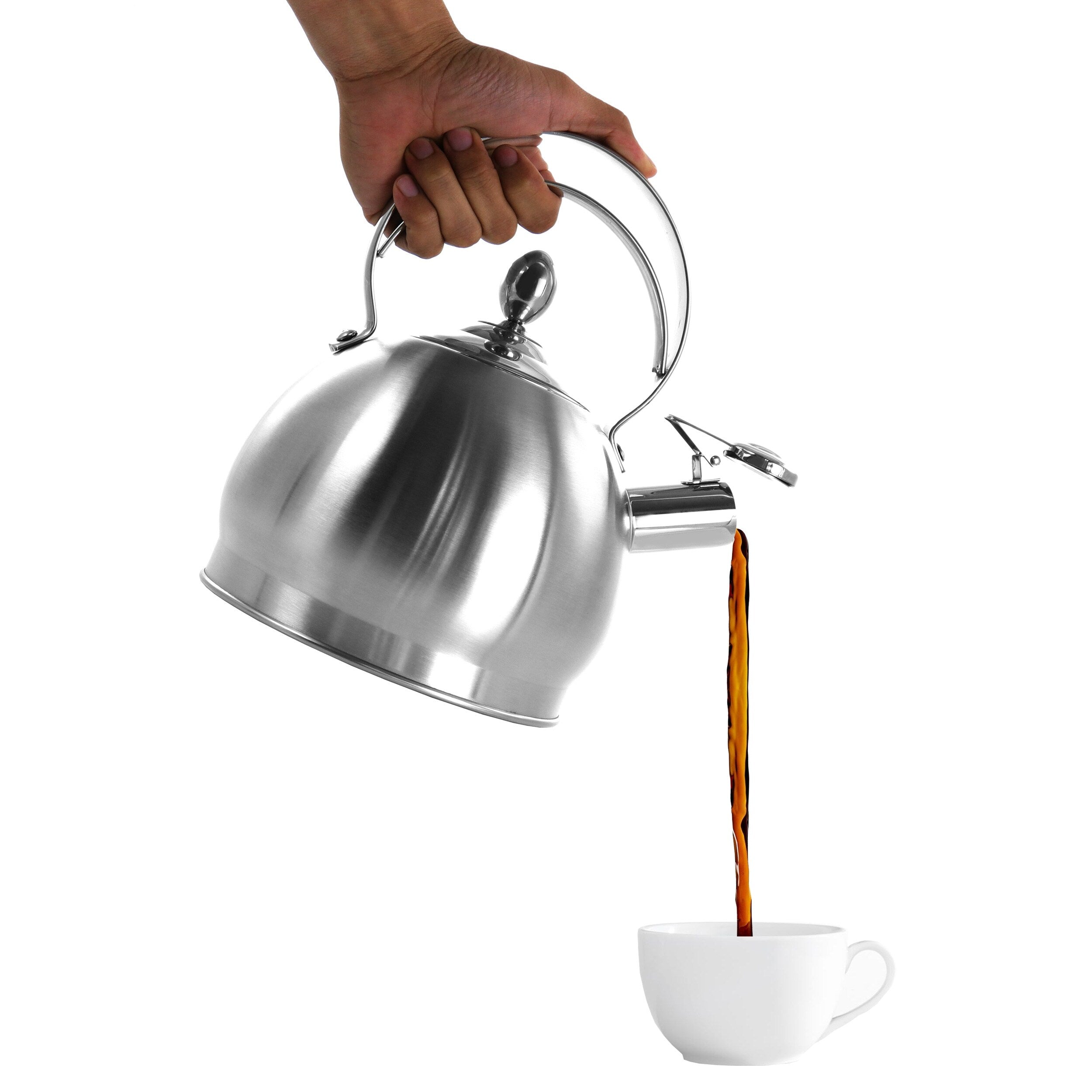 Bouilloire sifflante ronde argentée de 3 litres