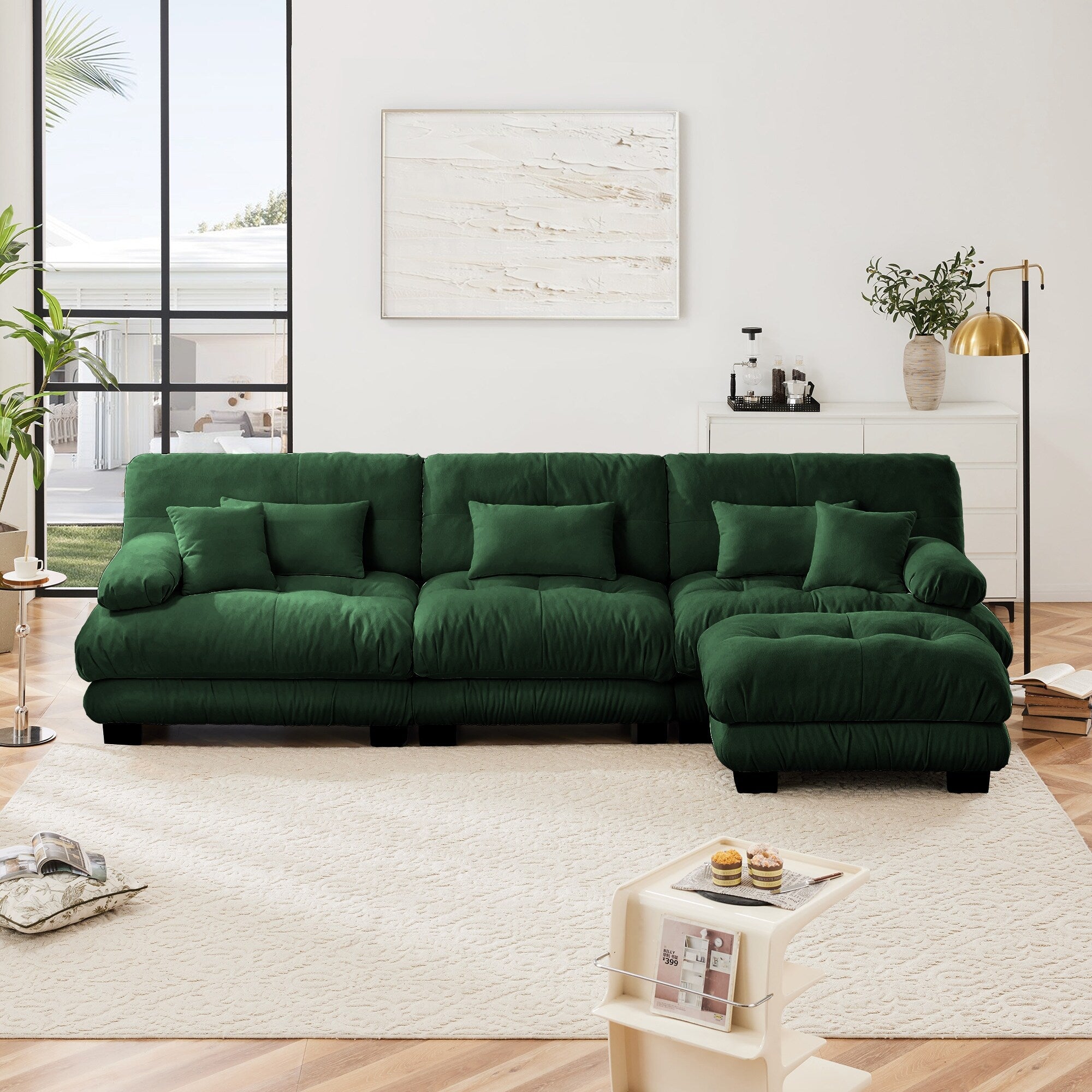 Canapé modulable 3 places, canapé profond en forme de nuage en L avec pouf convertible pour le salon