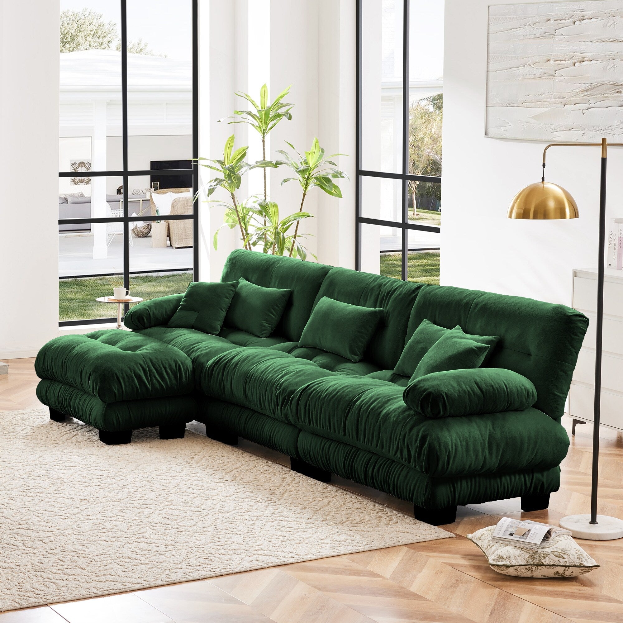 Canapé modulable 3 places, canapé profond en forme de nuage en L avec pouf convertible pour le salon