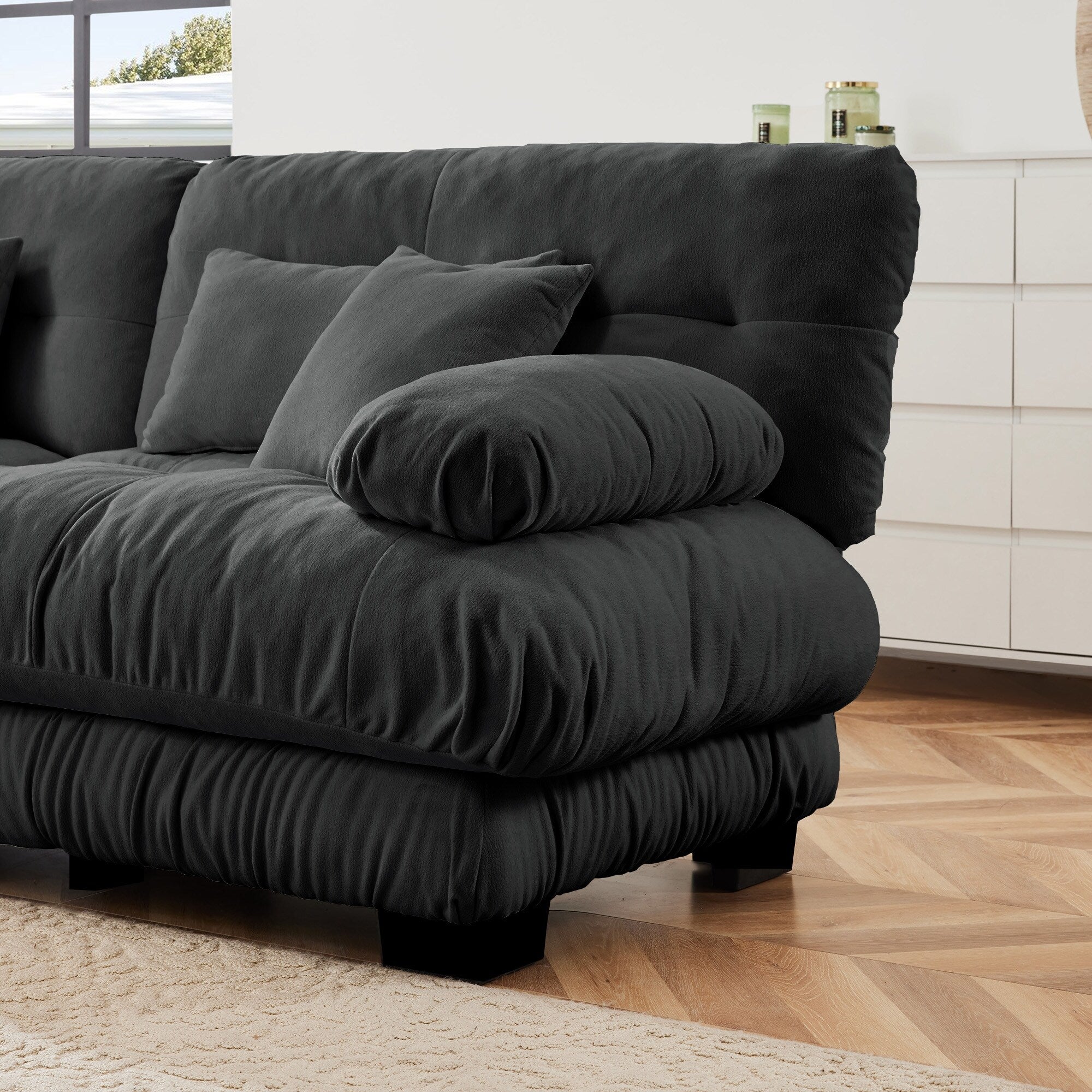 Canapé modulable 3 places, canapé profond en forme de nuage en L avec pouf convertible pour le salon