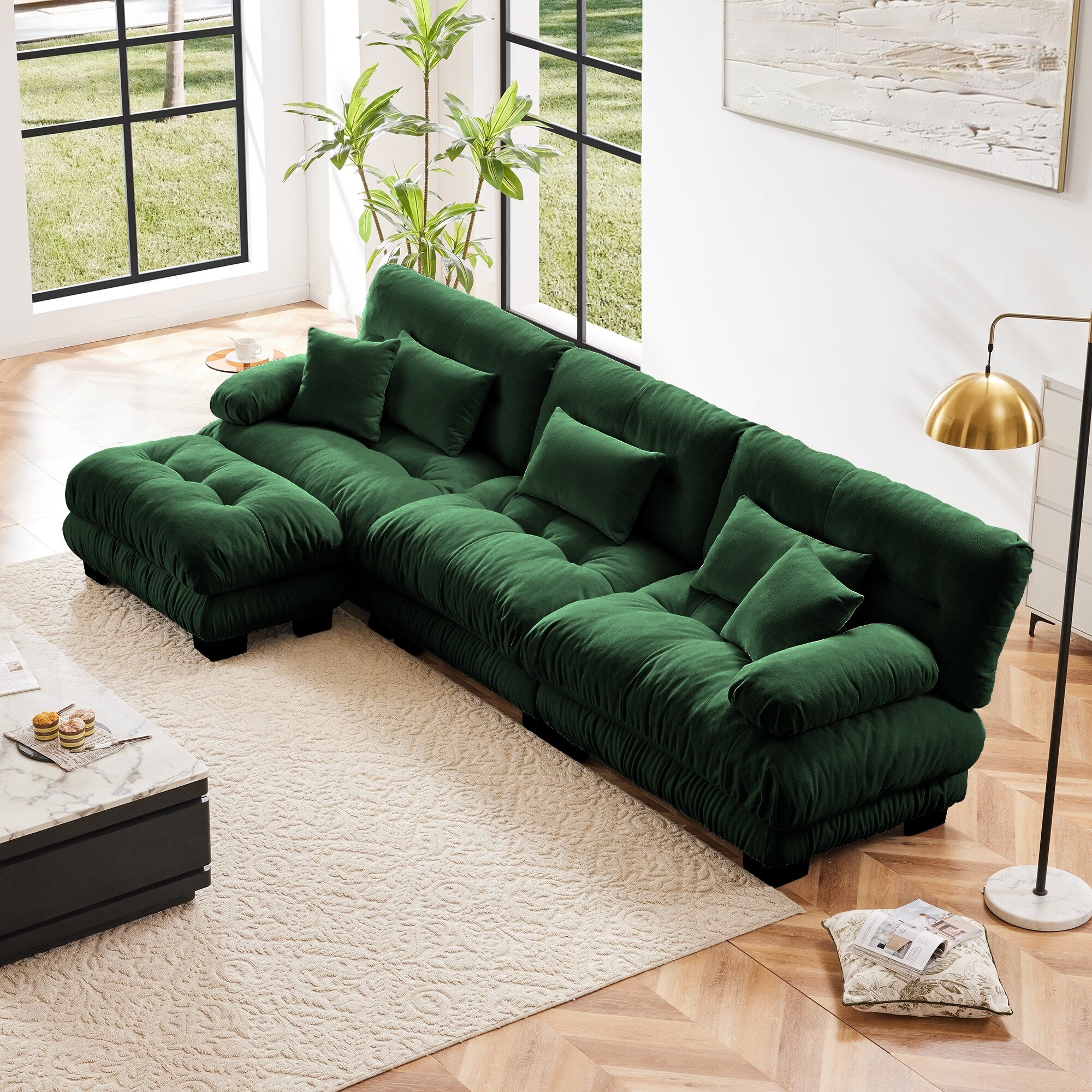 Canapé modulable 3 places, canapé profond en forme de nuage en L avec pouf convertible pour le salon
