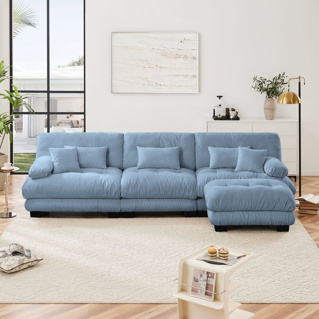 Canapé modulable 3 places, canapé profond en forme de nuage en L avec pouf convertible pour le salon