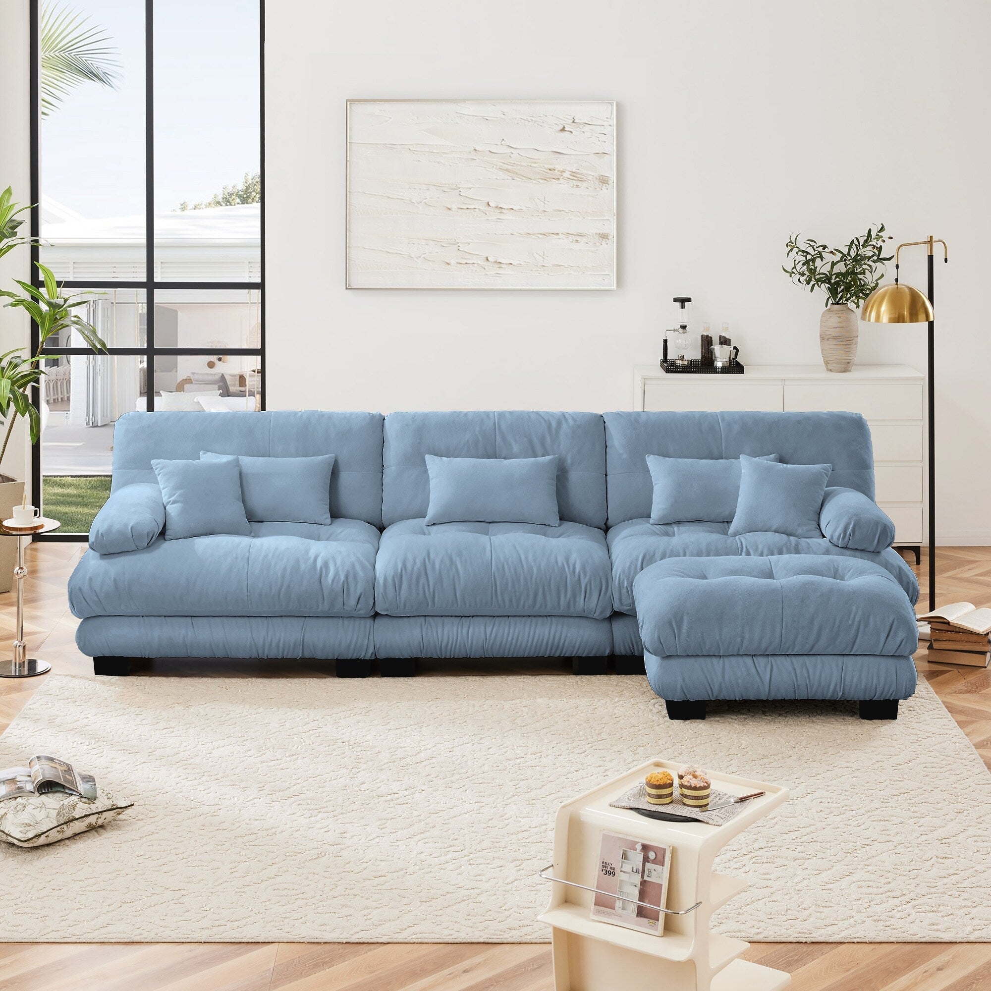 Canapé modulable 3 places, canapé profond en forme de nuage en L avec pouf convertible pour le salon