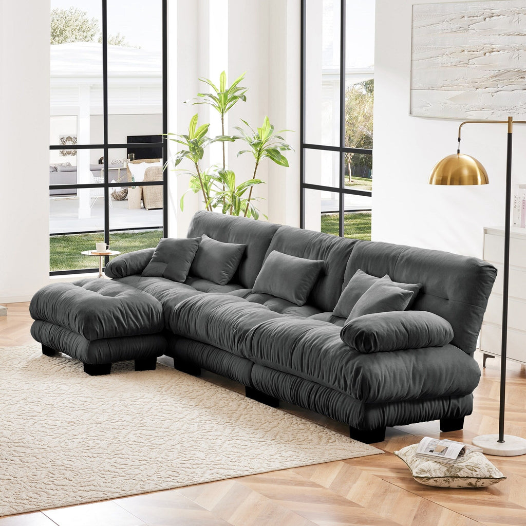 Canapé modulable 3 places, canapé profond en forme de nuage en L avec pouf convertible pour le salon
