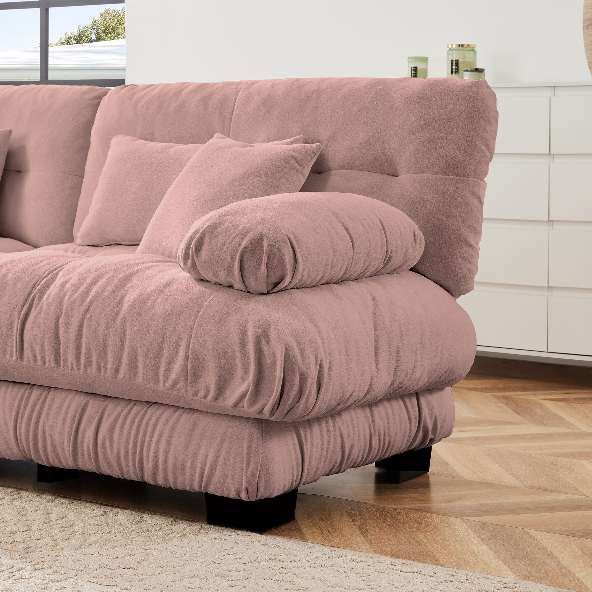 Canapé modulable 3 places, canapé profond en forme de nuage en L avec pouf convertible pour le salon