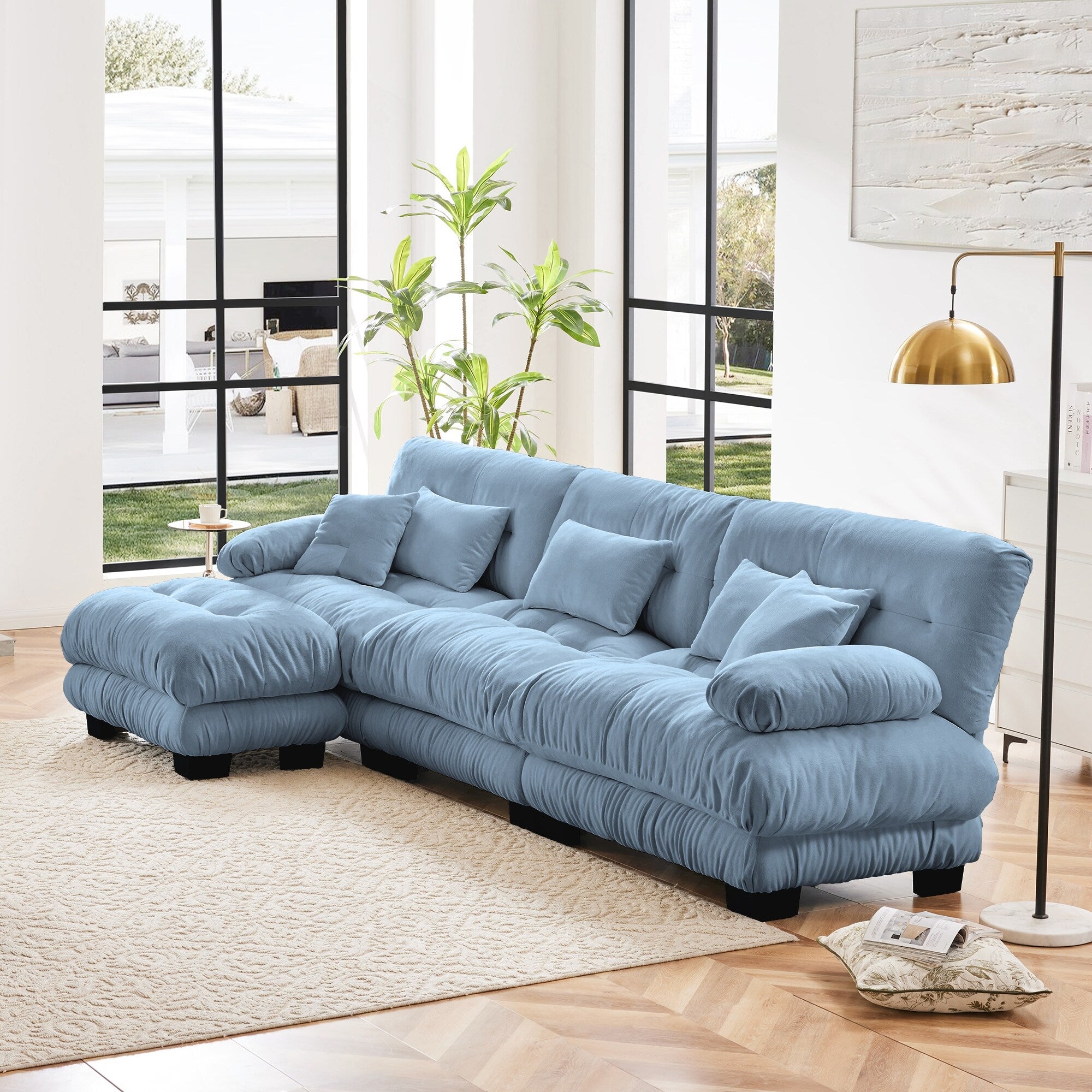 Canapé modulable 3 places, canapé profond en forme de nuage en L avec pouf convertible pour le salon