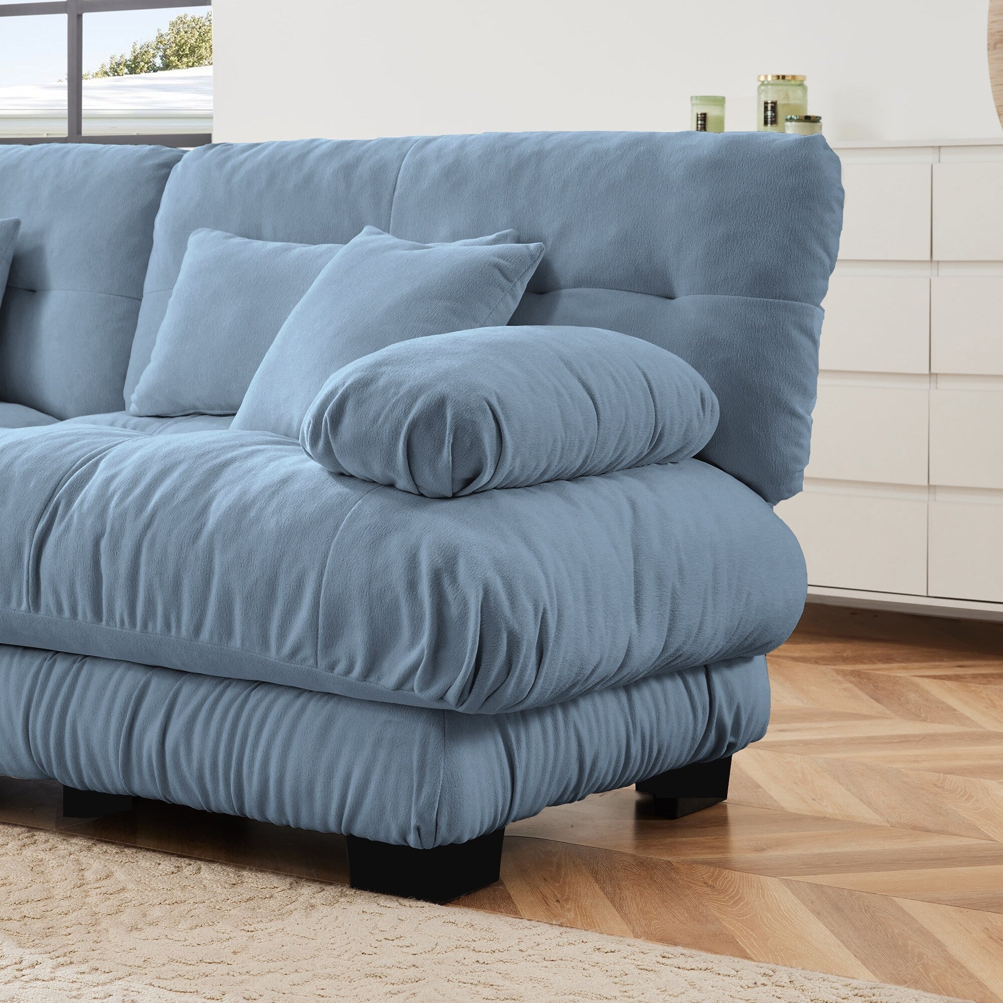 Canapé modulable 3 places, canapé profond en forme de nuage en L avec pouf convertible pour le salon