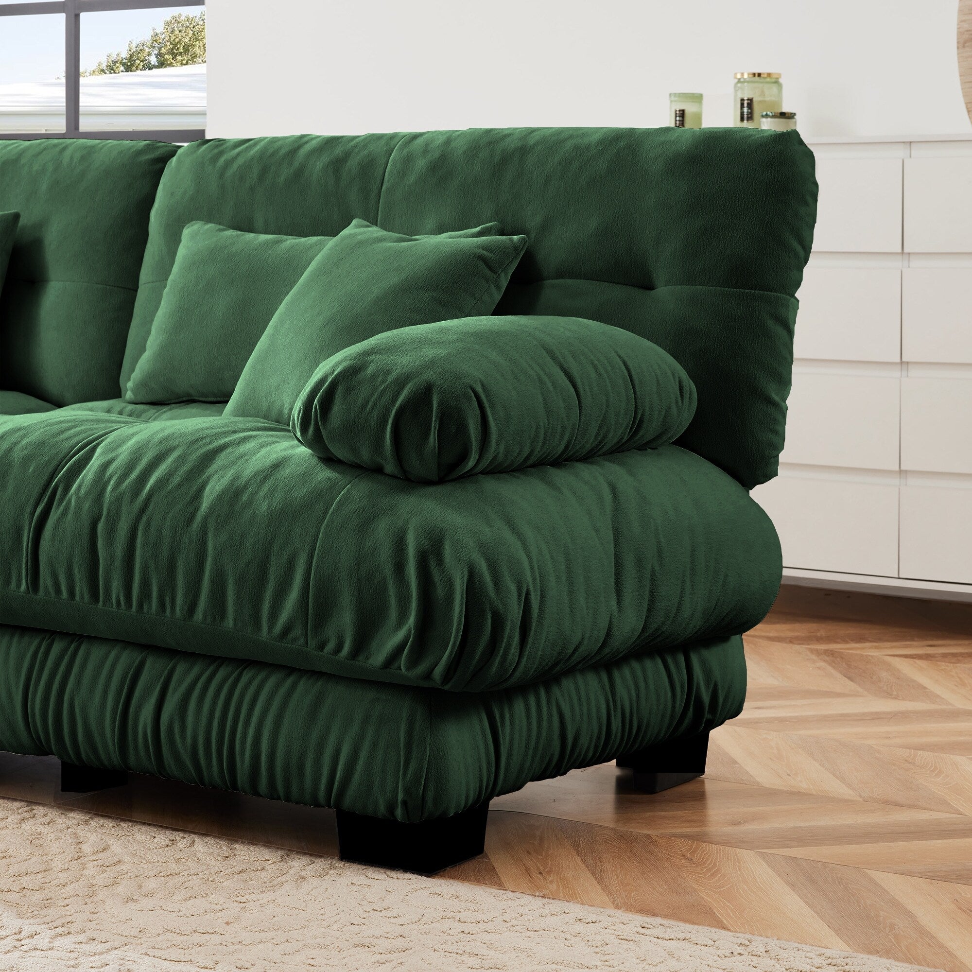 Canapé modulable 3 places, canapé profond en forme de nuage en L avec pouf convertible pour le salon