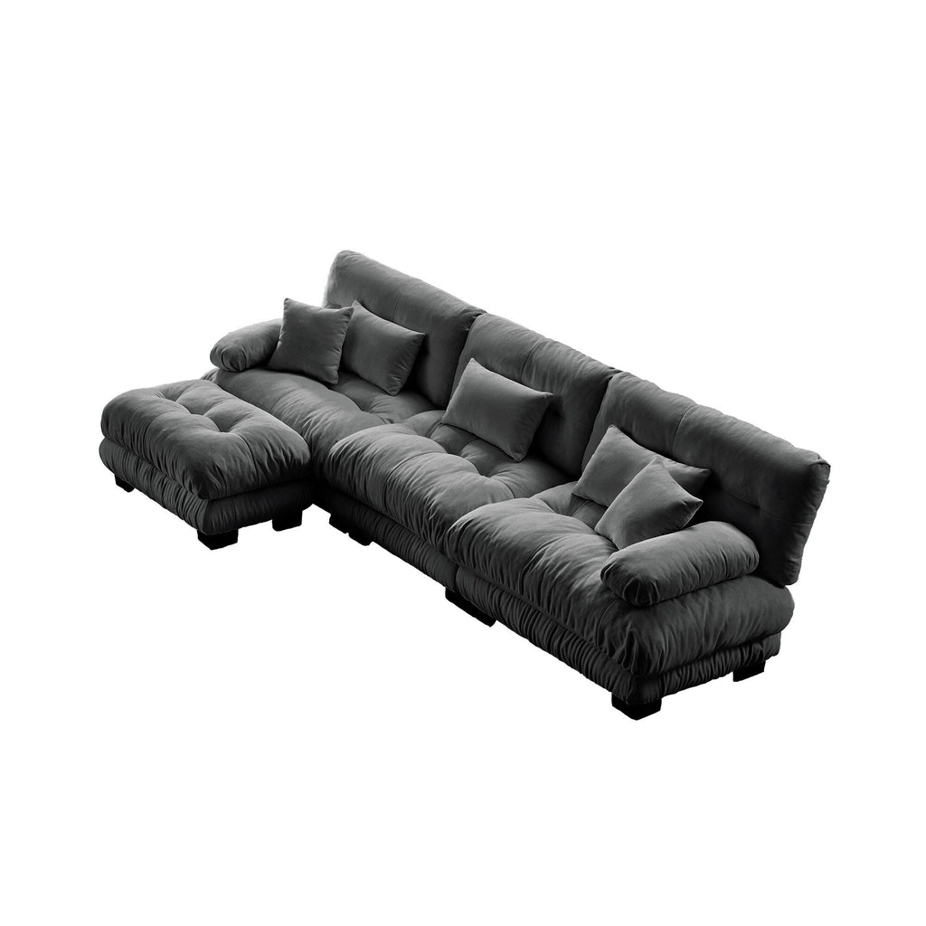 Canapé modulable 3 places, canapé profond en forme de nuage en L avec pouf convertible pour le salon