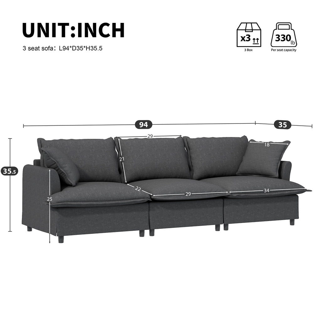 Module de canapé 3 places pour canapé sectionnel modulaire, assise large, canapé nuage en chenille avec coussins décoratifs
