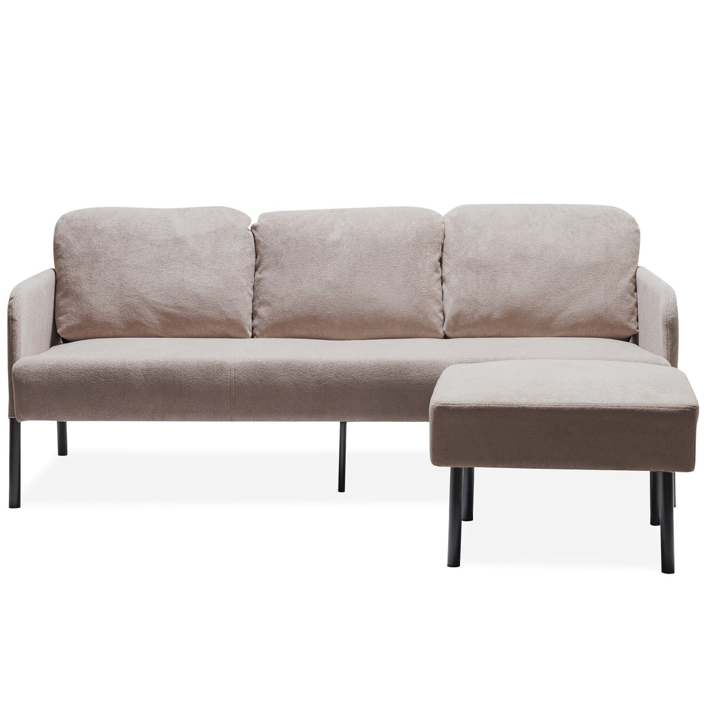 Canapé 3 places en tissu polyester en forme de L avec pouf, canapé rembourré moderne, petit canapé confortable pour petit espace
