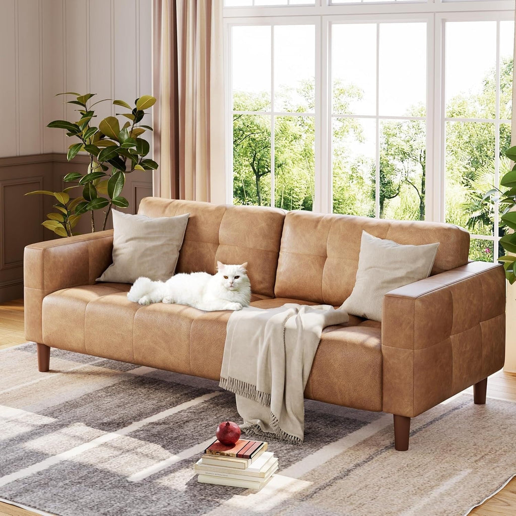 Canapé 3 places, 83 pouces de large, en similicuir, avec coussin à ressorts, canapé moderne