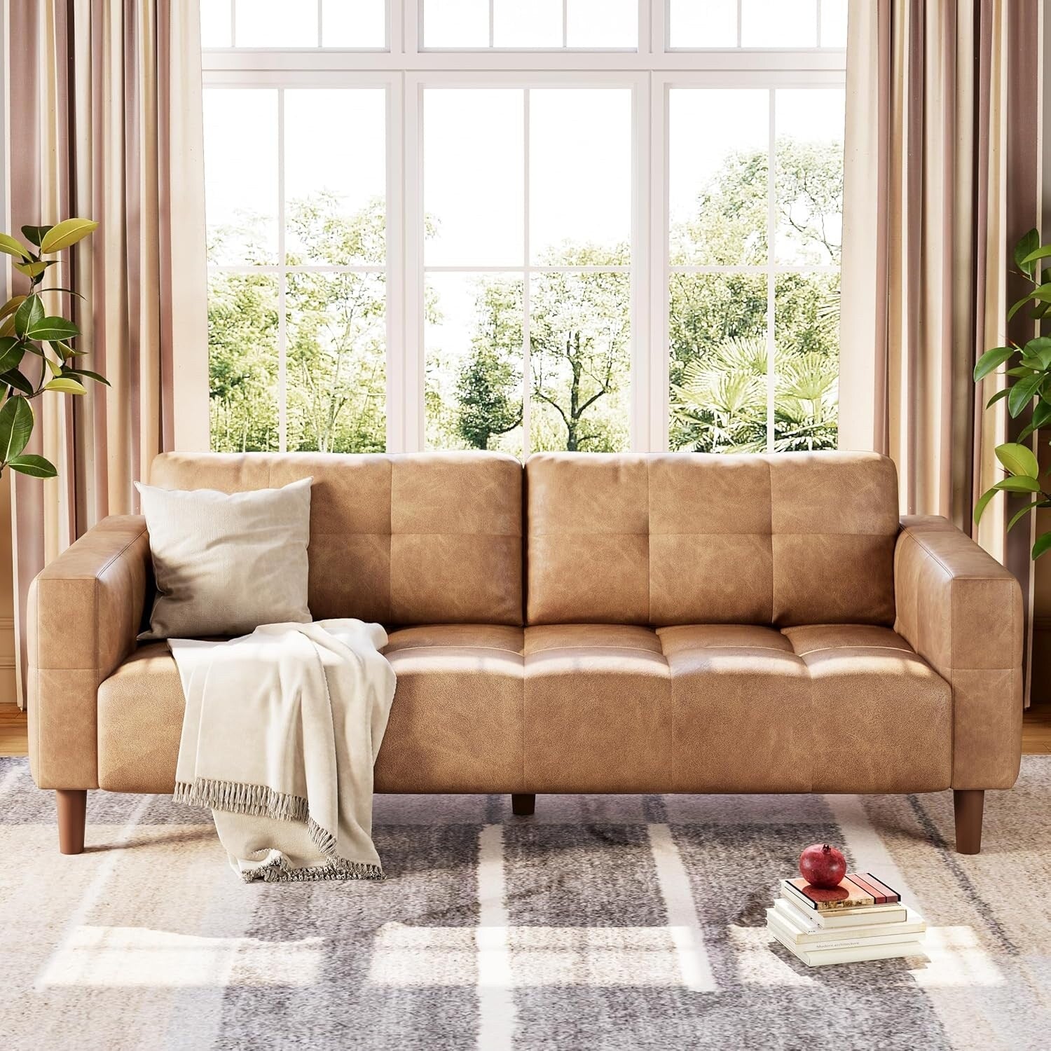 Canapé 3 places, 83 pouces de large, en similicuir, avec coussin à ressorts, canapé moderne