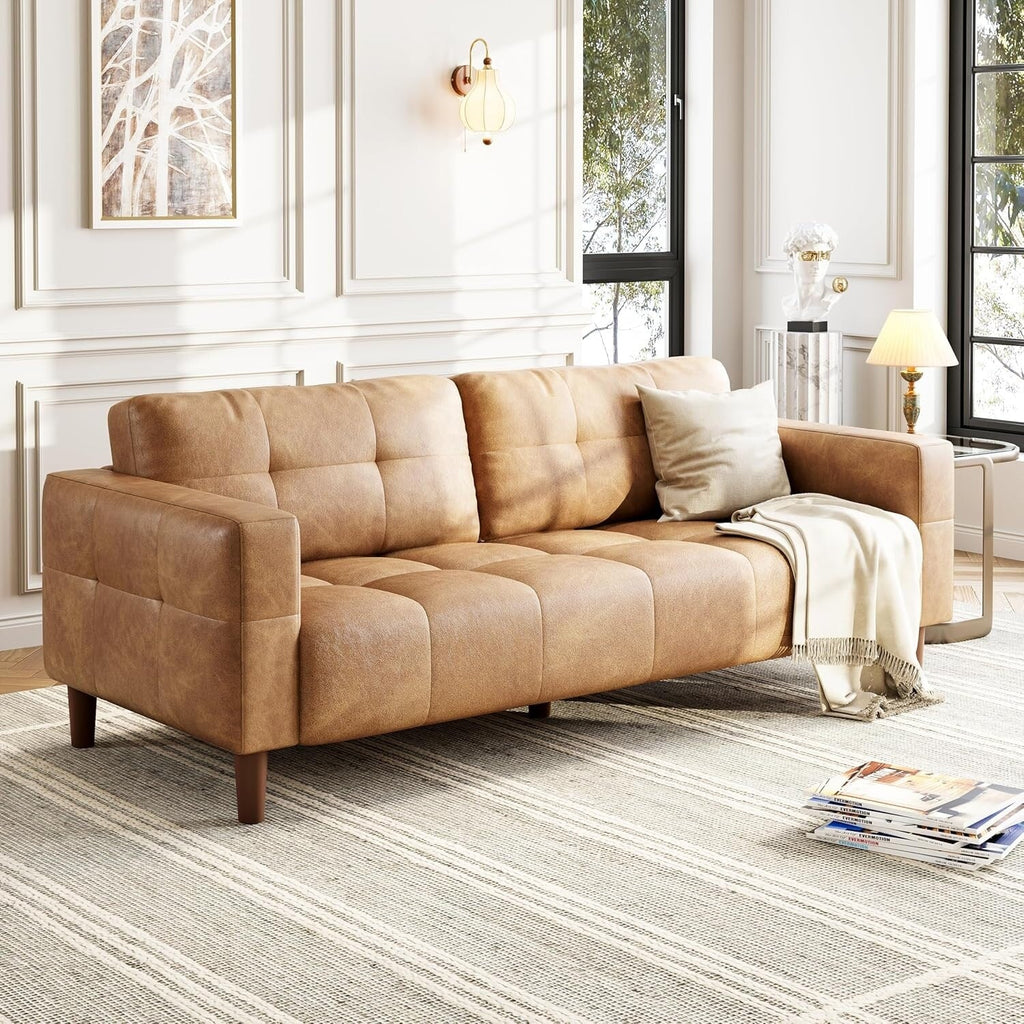 Canapé 3 places, 83 pouces de large, en similicuir, avec coussin à ressorts, canapé moderne
