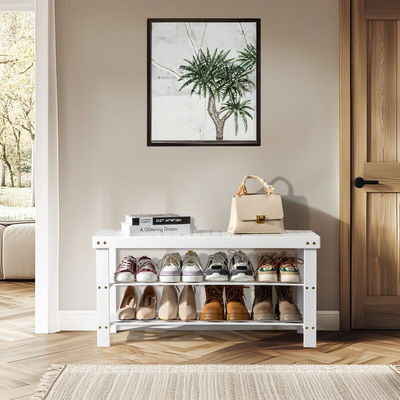 Banc à chaussures à 3 niveaux, organiseur de rangement pour chaussures pouvant supporter jusqu'à 240 lb