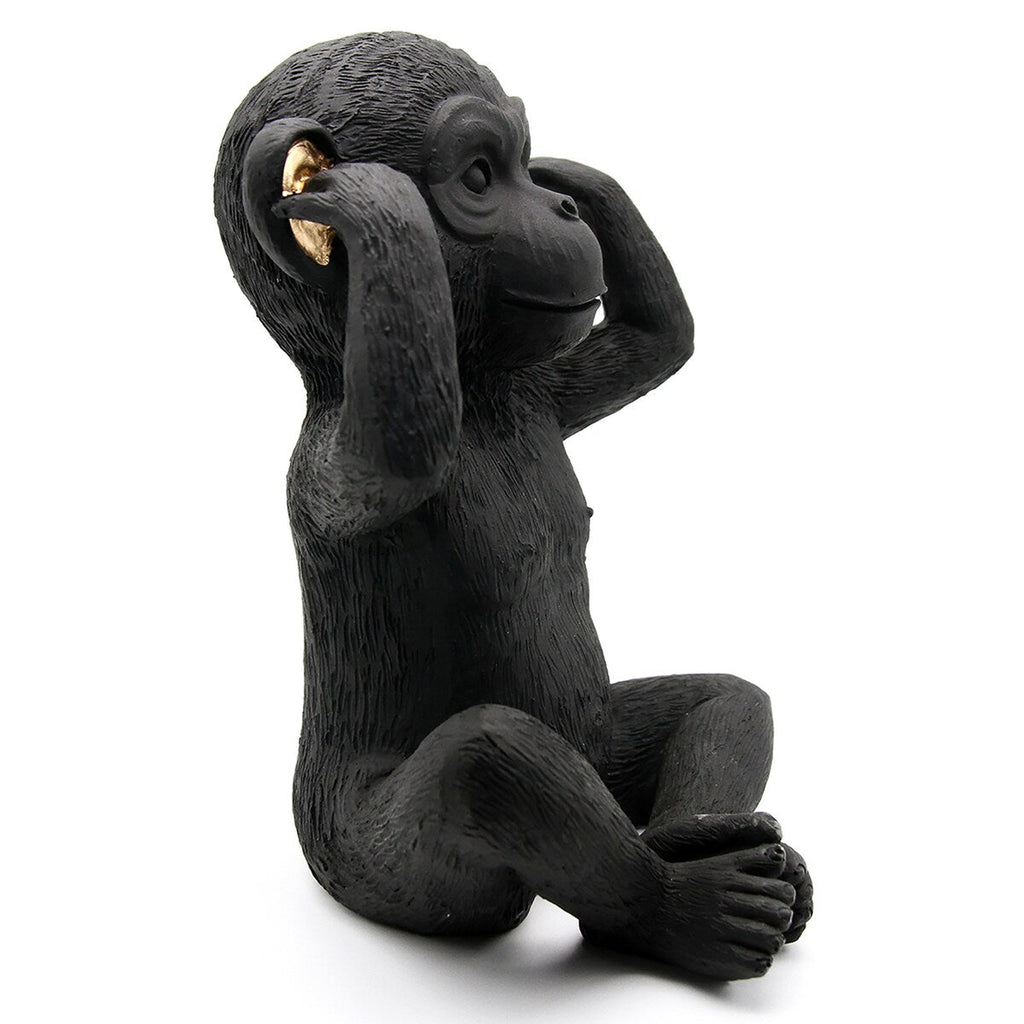 3 singes sages parlent, entendent, ne voient pas le mal, résine noire et or, lot de 3