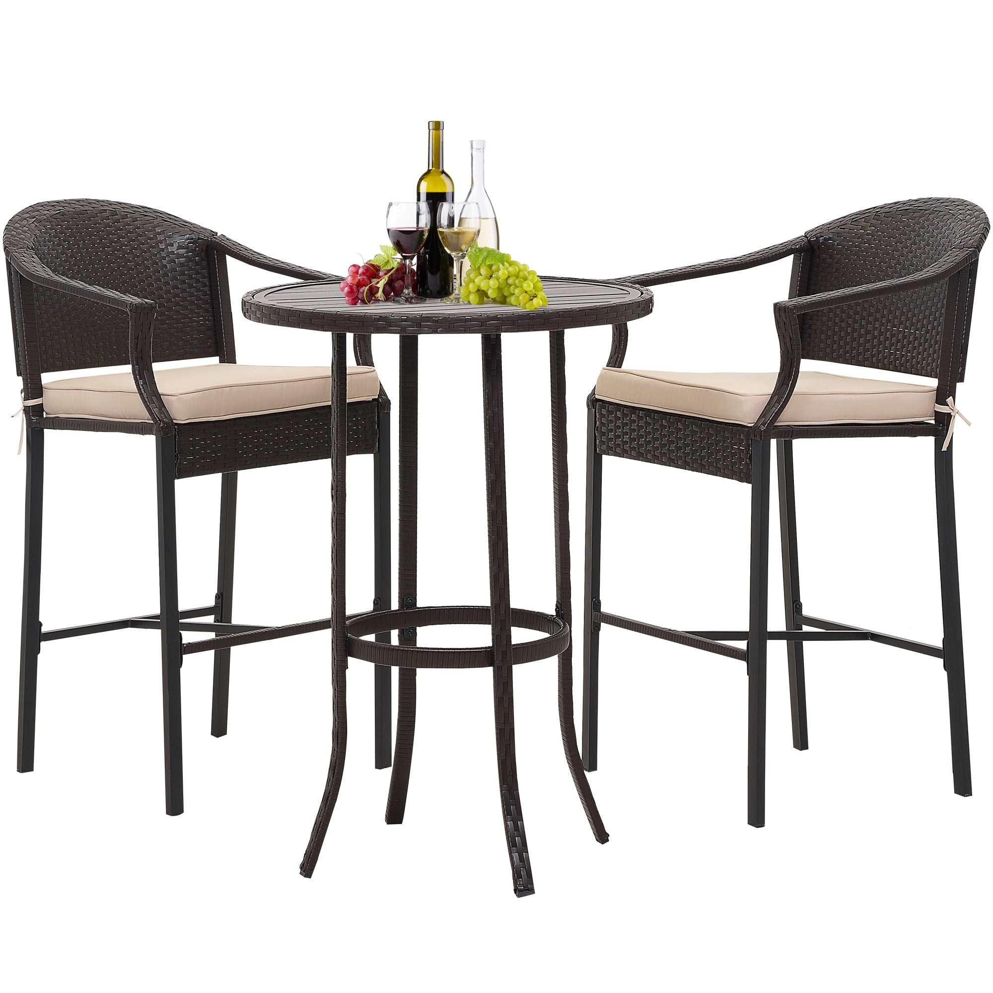 Ensemble de bar d'extérieur 3 pièces avec plateau en fer
