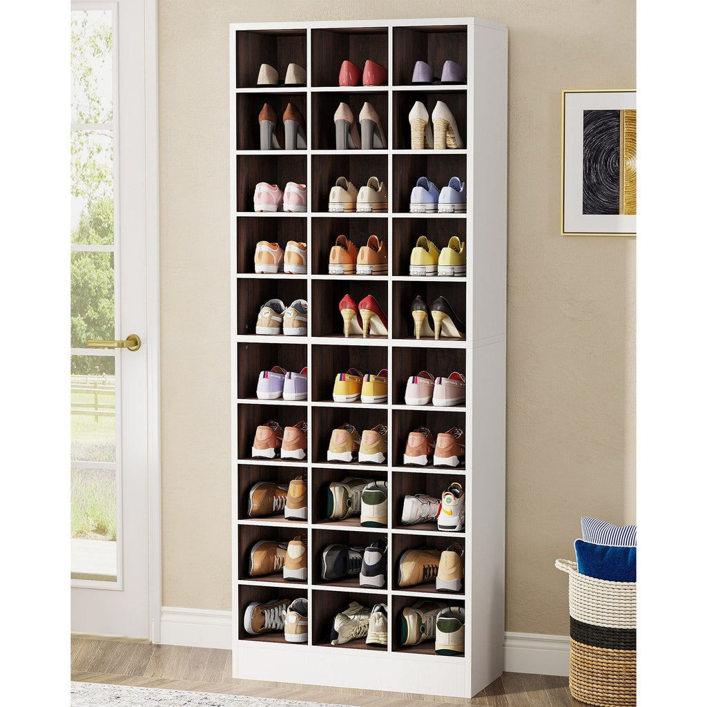 Meuble à chaussures haut 30 paires, 10 niveaux, en bois blanc, pour placard, entrée