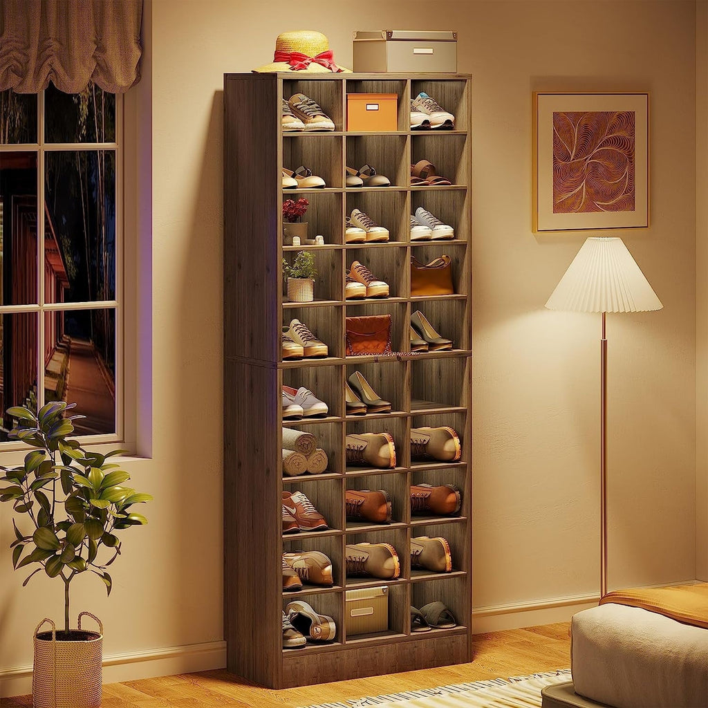 Meuble à chaussures haut 30 paires, 10 niveaux, en bois blanc, pour placard, entrée