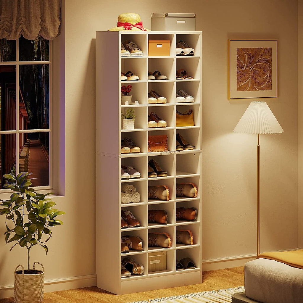 Meuble à chaussures haut 30 paires, 10 niveaux, en bois blanc, pour placard, entrée