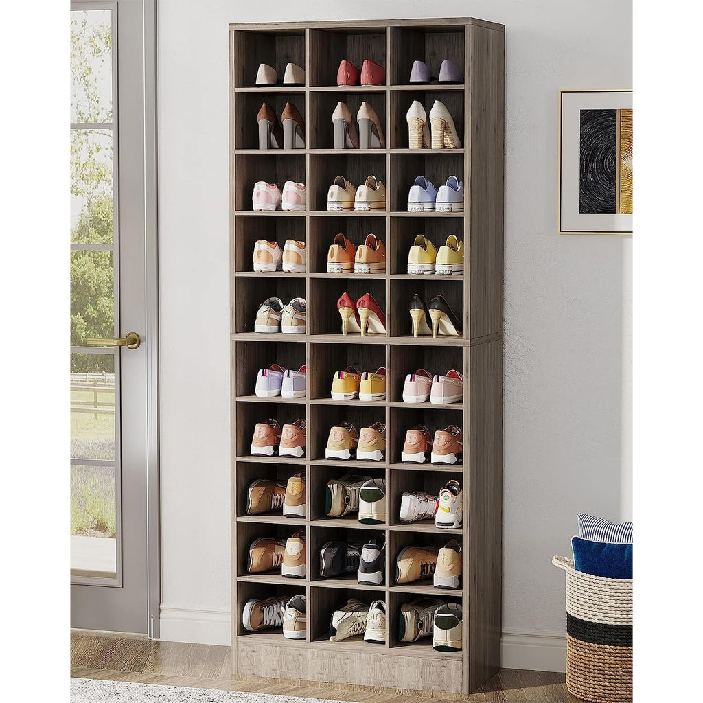 Meuble à chaussures haut 30 paires, 10 niveaux, en bois blanc, pour placard, entrée