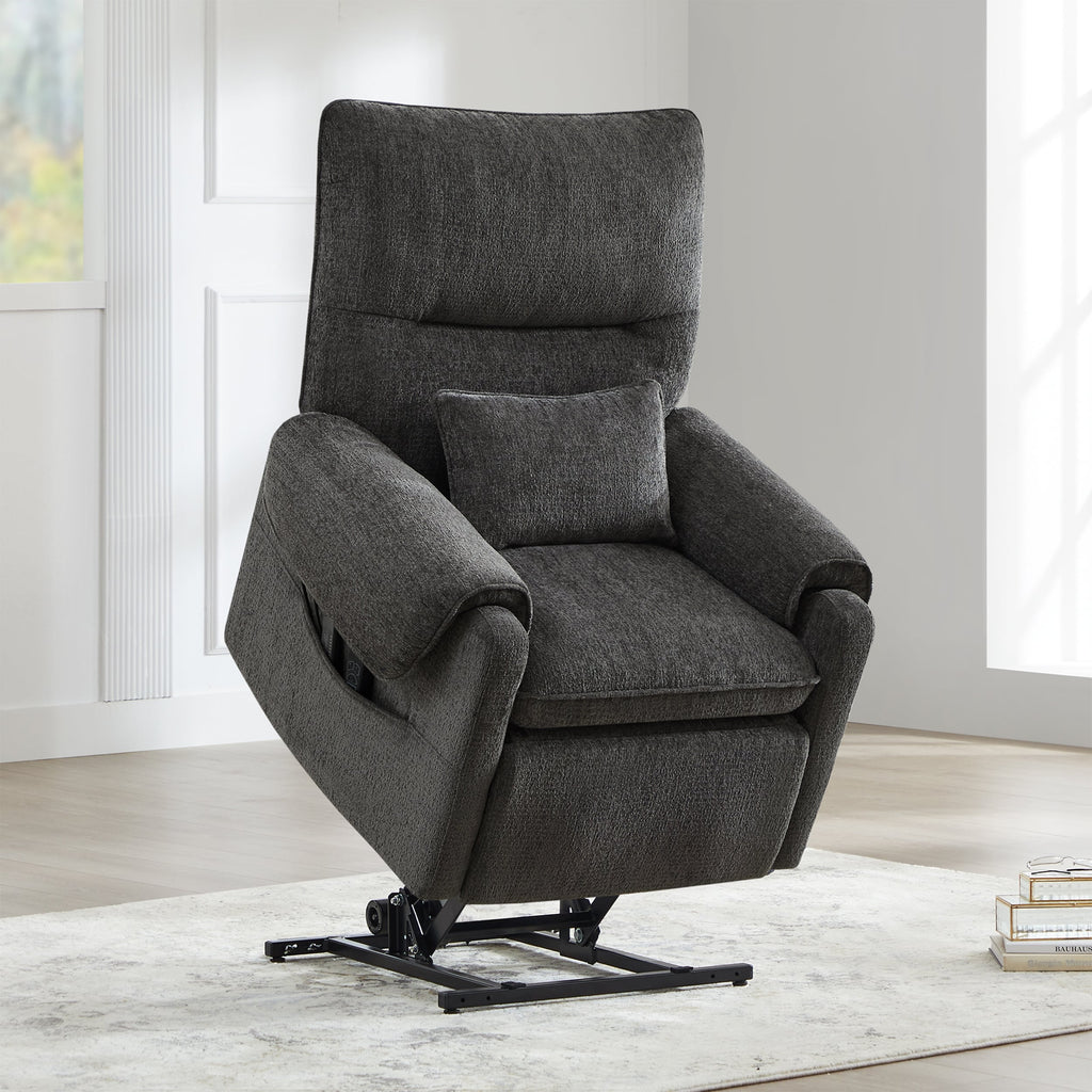 30 Power Lift Assist Recliner Arm Chair Steel Gray Chenille