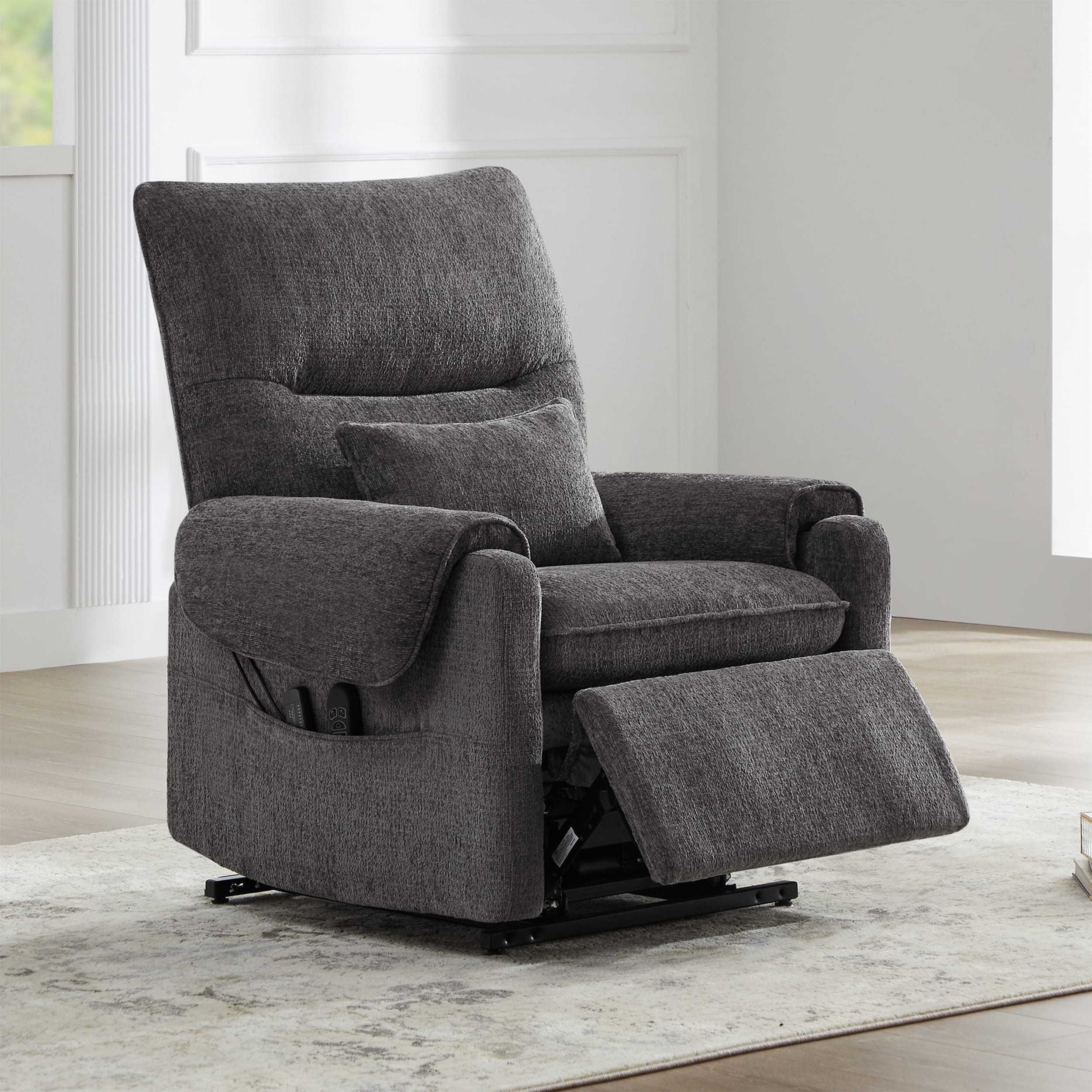 30 Power Lift Assist Recliner Arm Chair Steel Gray Chenille