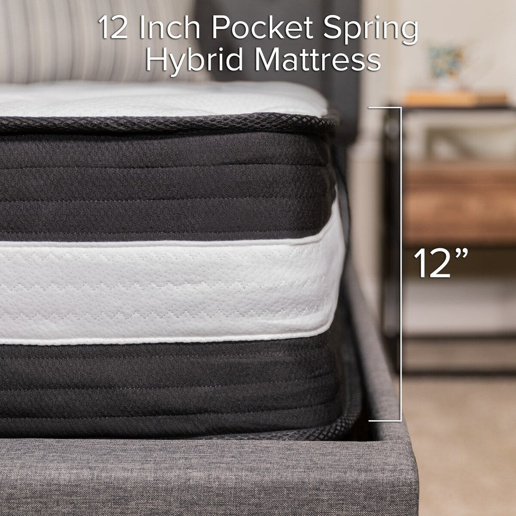12 Foam and Pocket Spring Mattress, Mattress in a Box - Premium Mattress - White