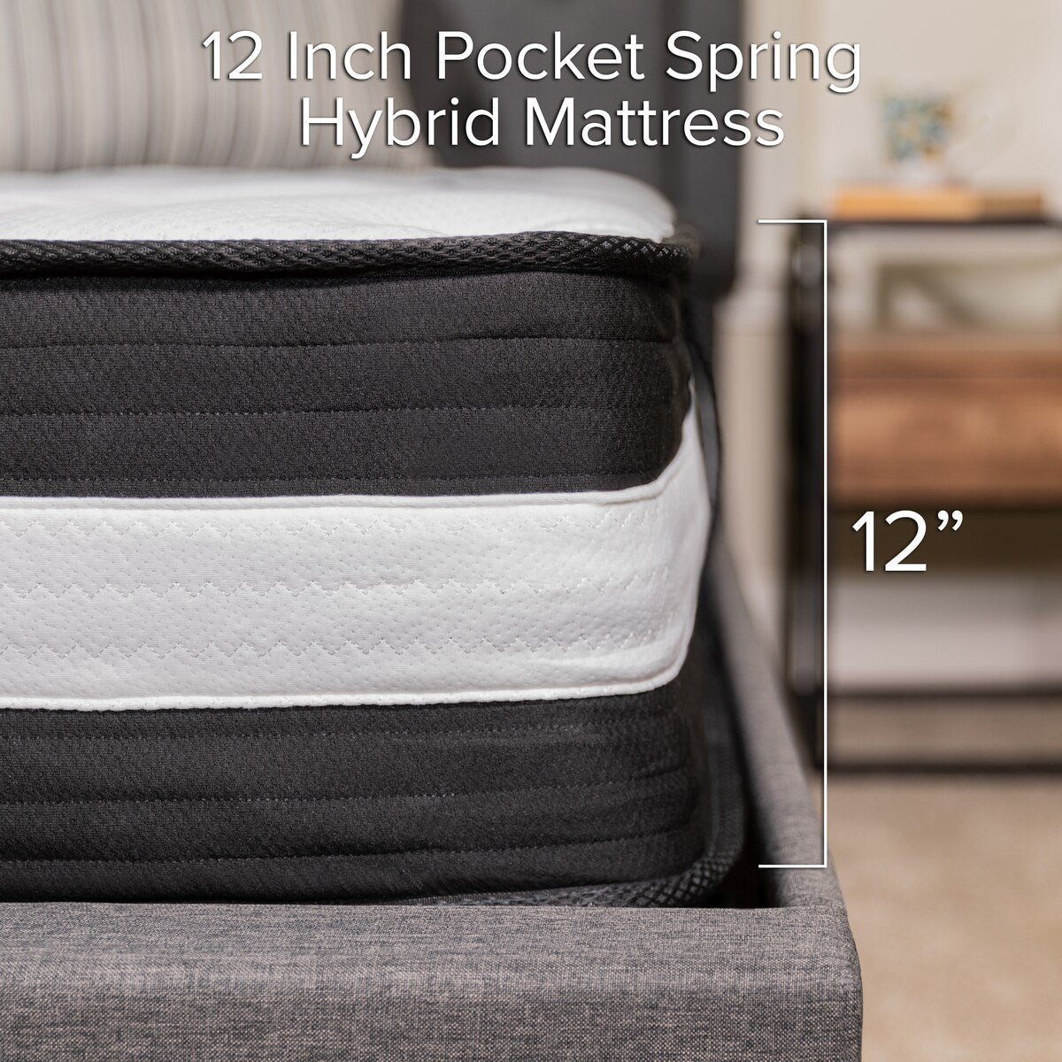 12 Foam and Pocket Spring Mattress, Mattress in a Box - Premium Mattress - White