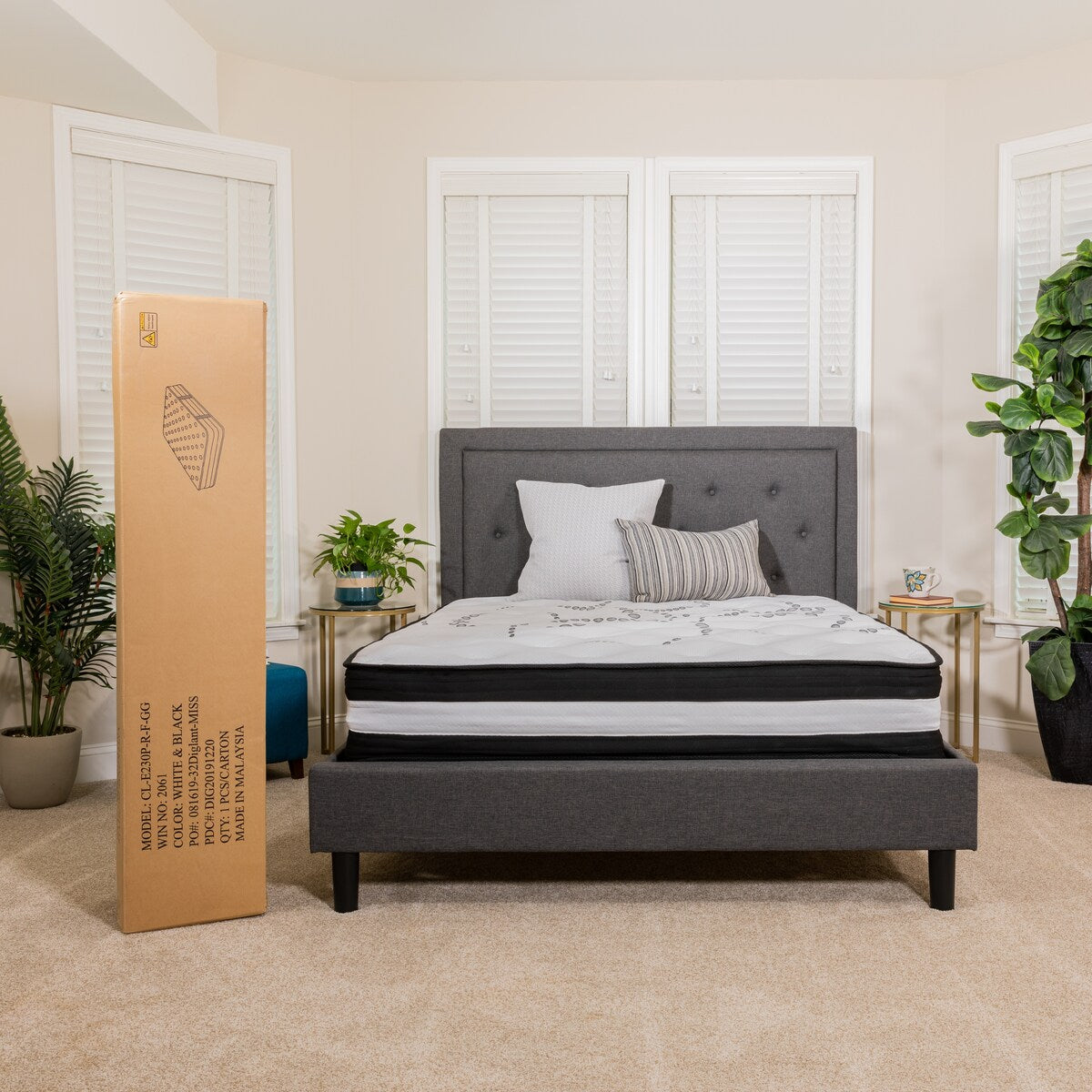 12 Foam and Pocket Spring Mattress, Mattress in a Box - Premium Mattress - White