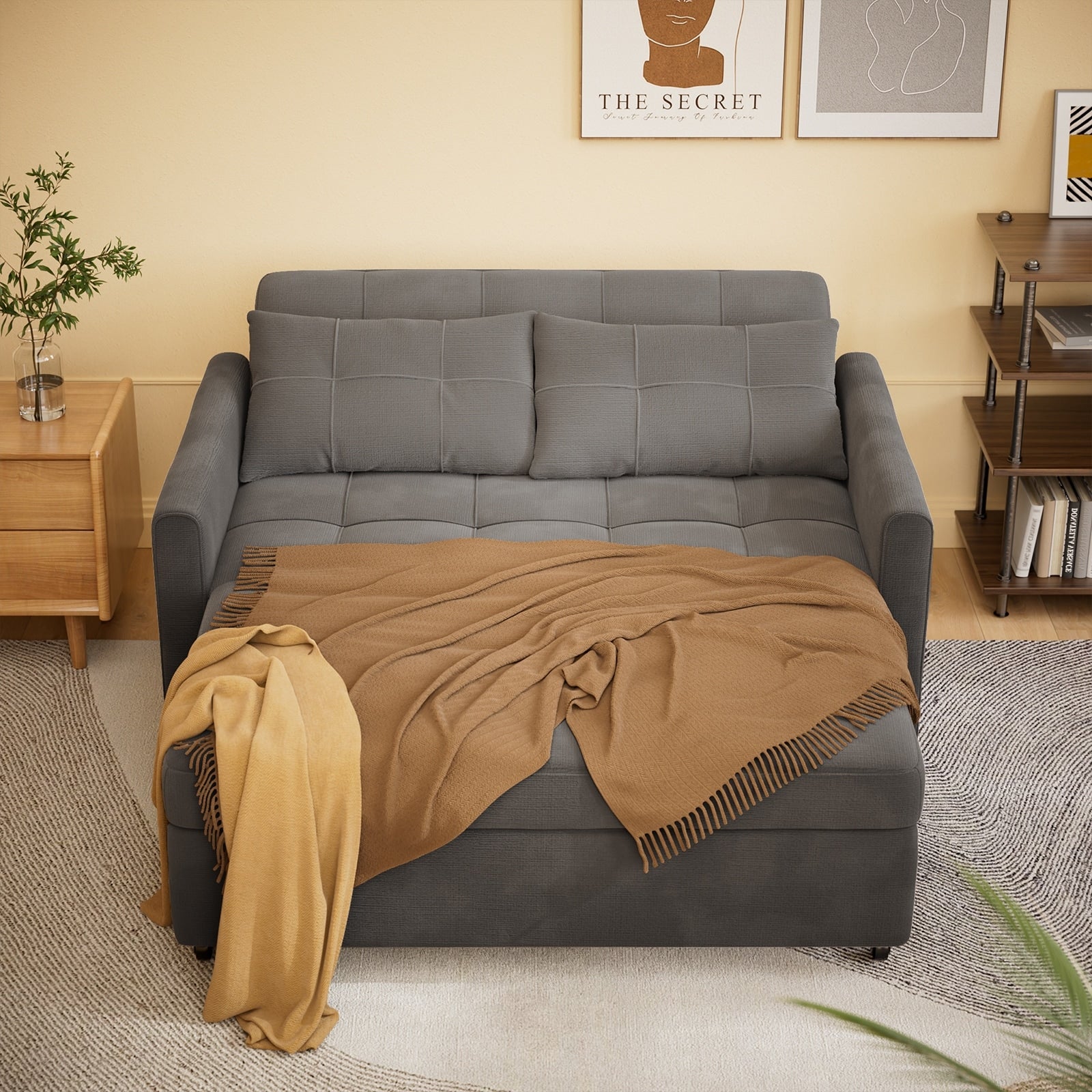 Canapé-lit convertible 3 en 1, chaise longue, causeuse avec lit escamotable, velours/tissu