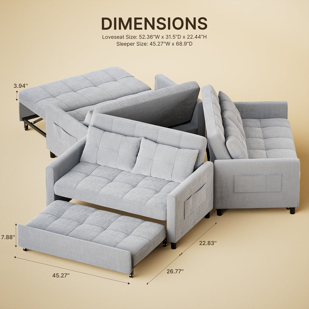 Canapé-lit convertible 3 en 1, chaise longue, causeuse avec lit escamotable, velours/tissu