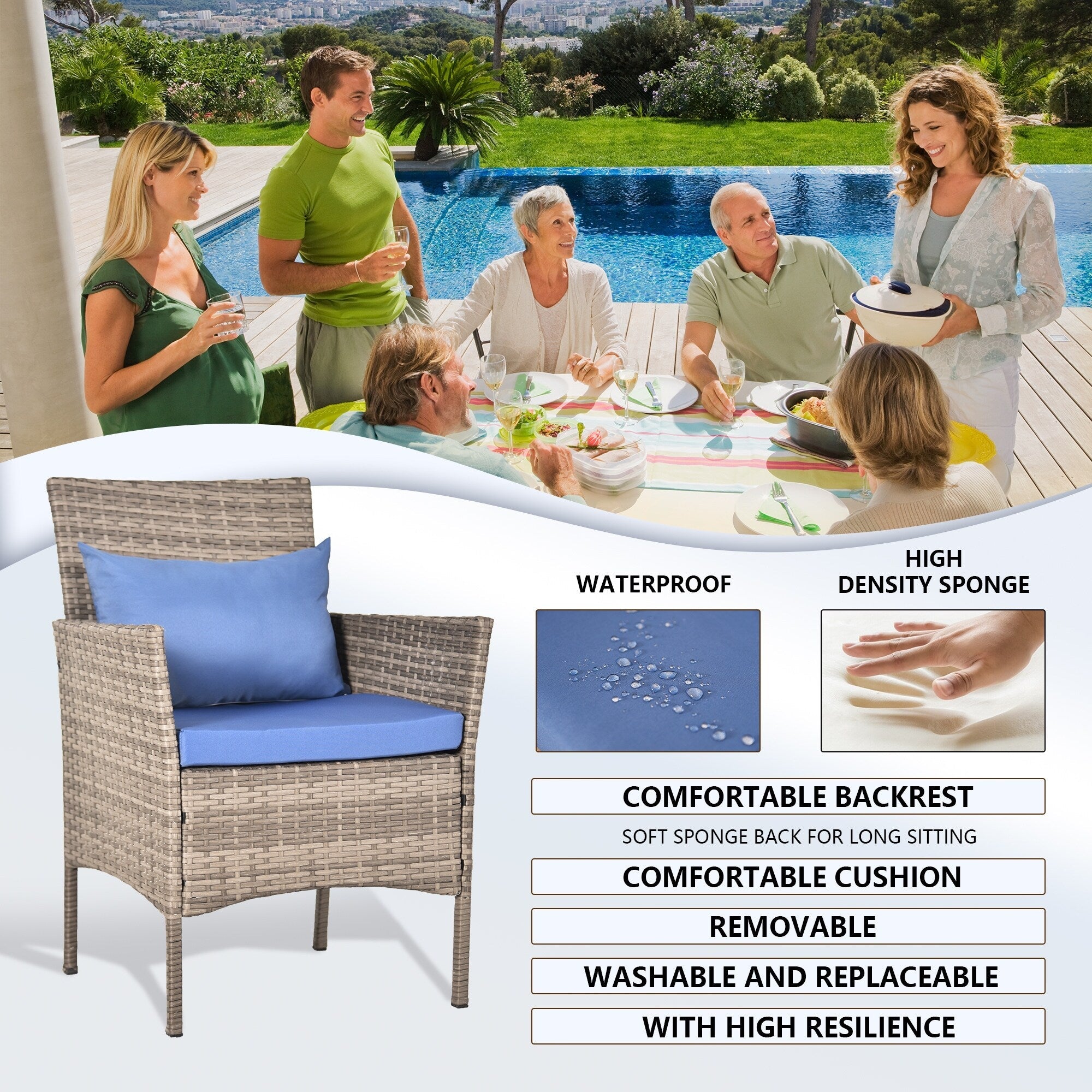 Ensemble de bistro de conversation de patio 3 pièces, meubles de conversation d'extérieur, chaises en osier et ensemble de table de rangement, ensemble de meubles de balcon de porche